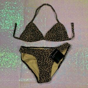 Newport News Brown Leopard Print Triangle Bikini Set